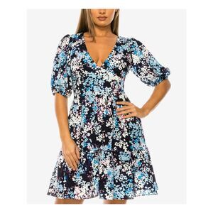 B DARLIN Womens A-Line Above The Knee Dress Navy Pouf Sleeve Party Juniors 3\4